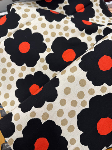 KOBAYASHI, C85 L15  Floral CANVAS Black & Natural-- Kokka Fabrics