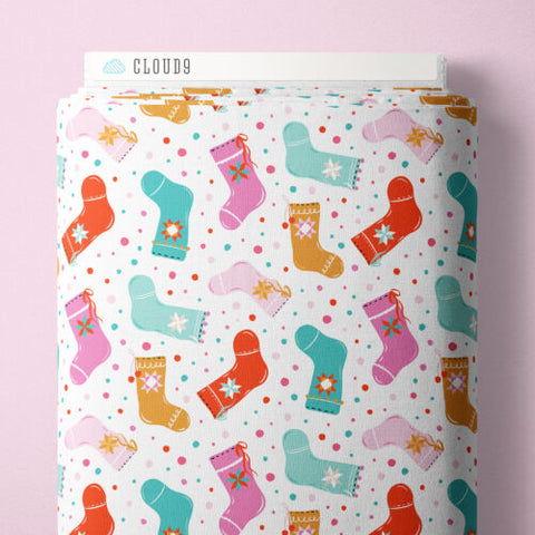 Stitched with Glee | White -- Jolly Tidings By Whim and Joy-- Cloud 9
