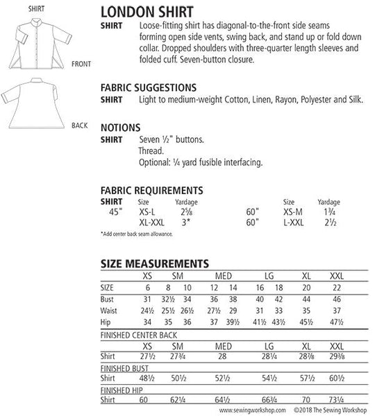 London Shirt Pattern -- The Sewing Workshop