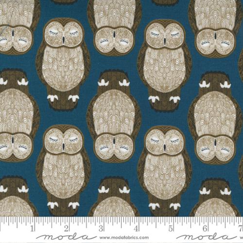 Sleeping Owls in Turquoise -- Nocturnal Lake -- Gingiber for Moda Fabrics