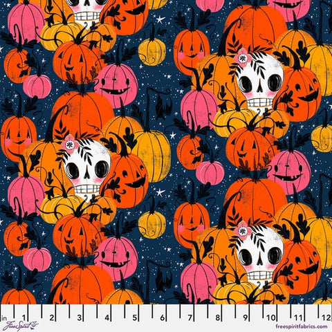 Pumpkin Patch - Navy  || Pretty Creepy by Cori Dantini -- Free Spirit Fabrics