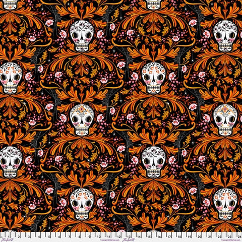 Beautiful Bones - Orange  || Pretty Creepy by Cori Dantini -- Free Spirit Fabrics
