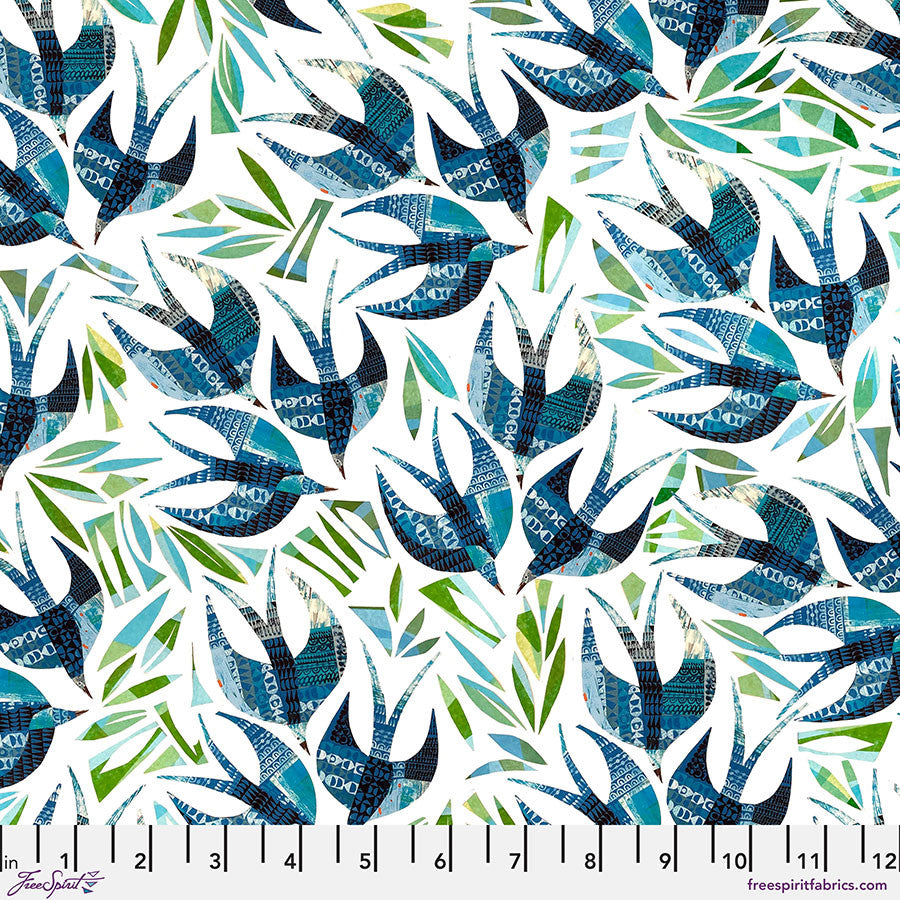 Swallows - Blue   || Flying South by Clare Youngs -- Free Spirit Fabrics