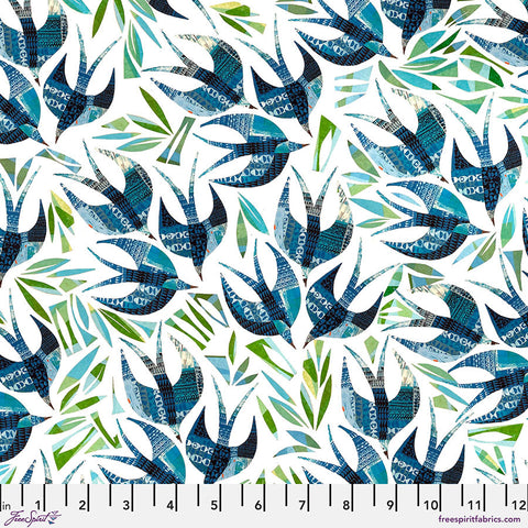 Swallows - Blue   || Flying South by Clare Youngs -- Free Spirit Fabrics