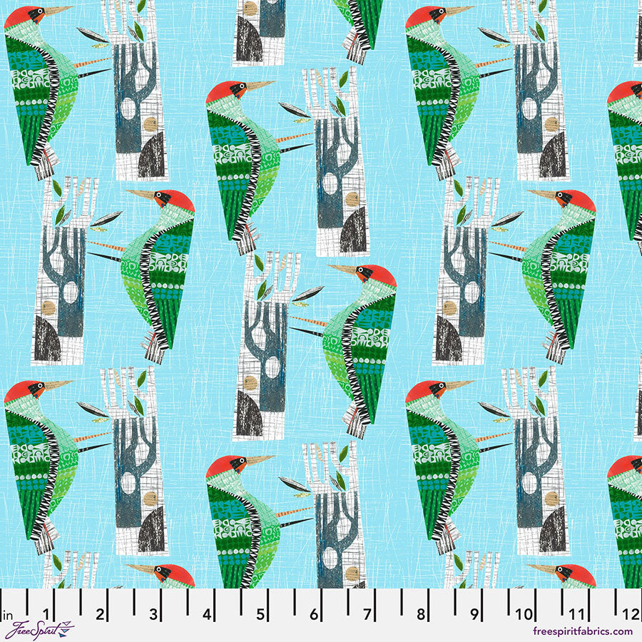 Woodpecker - Sky Blue || Flying South by Clare Youngs -- Free Spirit Fabrics