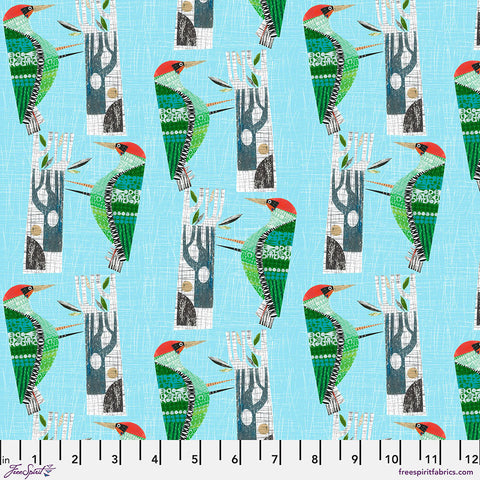 Woodpecker - Sky Blue || Flying South by Clare Youngs -- Free Spirit Fabrics
