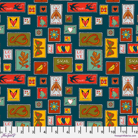 Postage Stamps - Teal || Love Letters by Club Hauer -- Free Spirit Fabrics