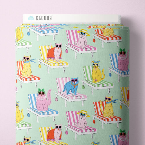 Feline Fine | Mint/Multi -- Poolside Purrfection By Krissy Mast -- Cloud 9