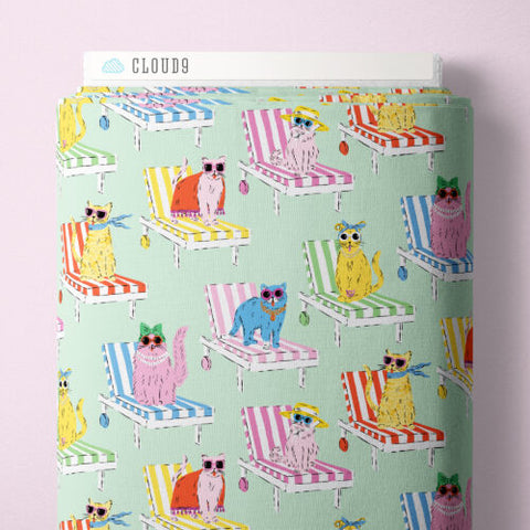 Feline Fine | Mint/Multi -- Poolside Purrfection By Krissy Mast -- Cloud 9