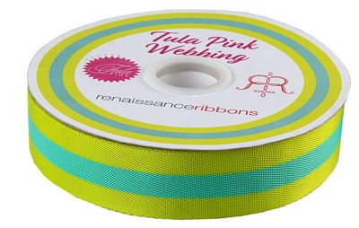 Tula Pink Webbing 1.5" wide -- Lime and Turquoise
