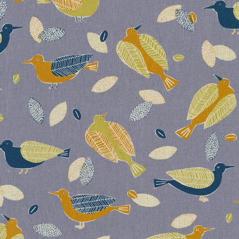 Birds on Gray Natural Canvas -- Cotton Flax Prints by Sevenberry -- Robert Kaufman