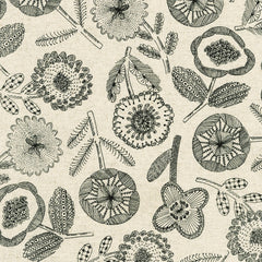 Doodle Flowers on Natural Canvas -- Cotton Flax Prints by Sevenberry -- Robert Kaufman