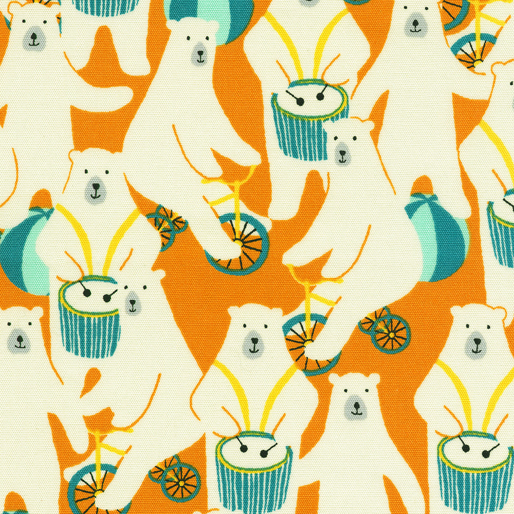 ORANGE POLAR BEARS Natural Canvas -- Cotton Canvas Prints by Sevenberry -- Robert Kaufman