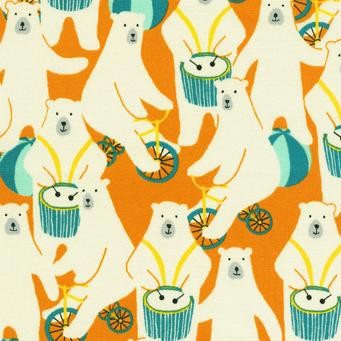 ORANGE POLAR BEARS Natural Canvas -- Cotton Canvas Prints by Sevenberry -- Robert Kaufman