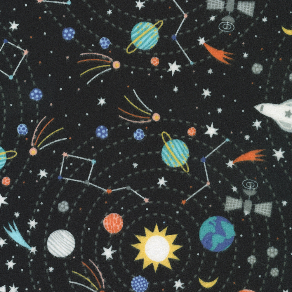 Space in Black from Astrobots Flannel -- Robert Kaufman