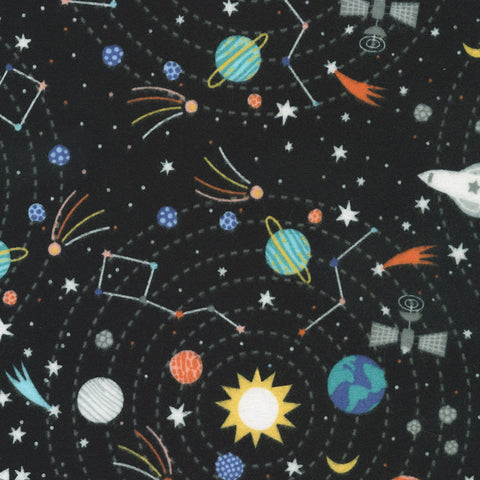Space in Black from Astrobots Flannel -- Robert Kaufman