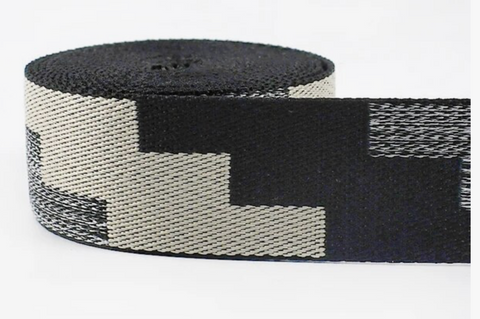 38mm Jacquard Webbing Black & Grey