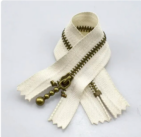 12"  Cream Metal Zipper -- 3# Close-end Zip Bronze