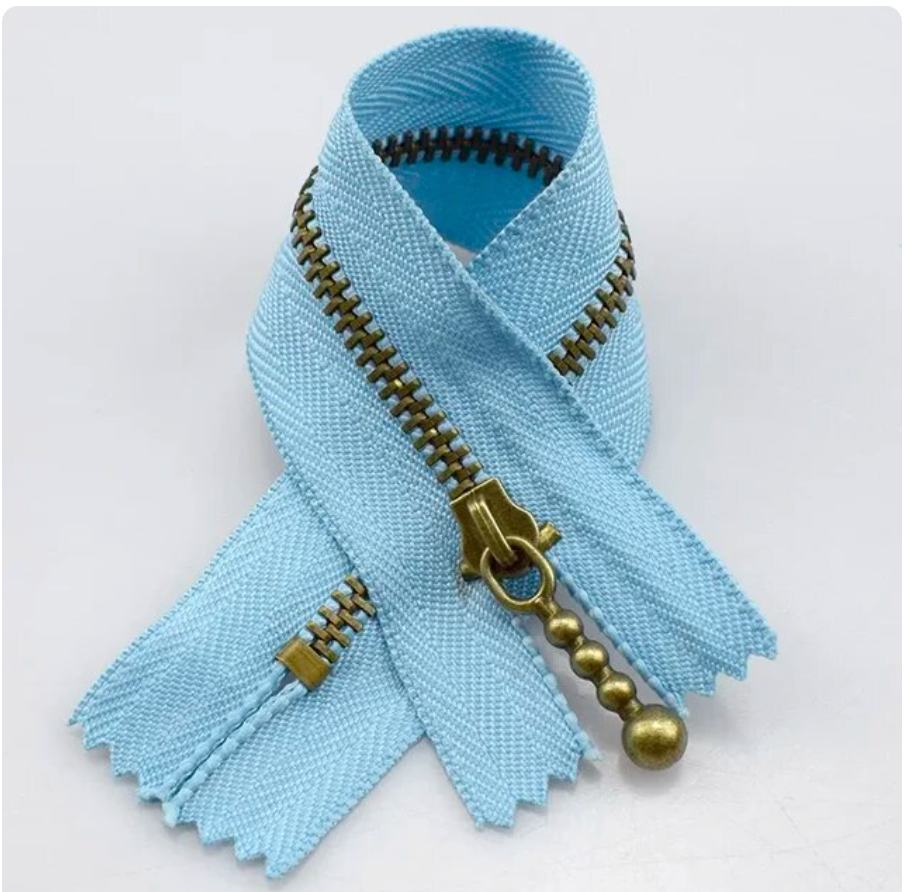 8"  Light Blue Metal Zipper -- 3# Close-end Zip Bronze