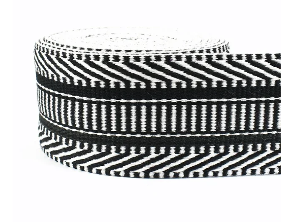 38mm Jacquard Webbing Black & White