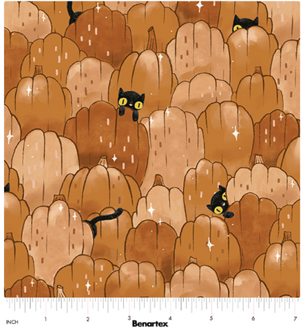 Puss Patch Brown Pumpkin -- Spellbound by Marin Sutton -- Benartex Fabrics