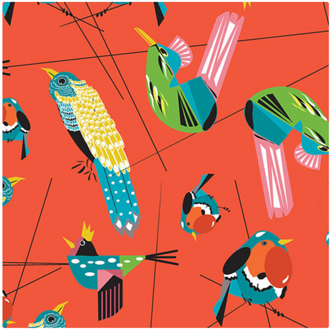 Bird Haven in Orange -- OLIVIA KLUE FOR Tina Givens -- Benartex Fabrics