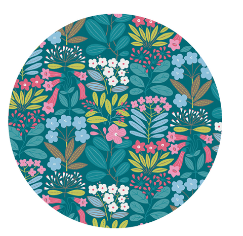Emme in Teal -- Blooming 2 by WOLFF PAPER -- Benartex Fabrics