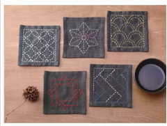 Sashiko Tsumugi Sampler Coasters Purple -- Emma Creation