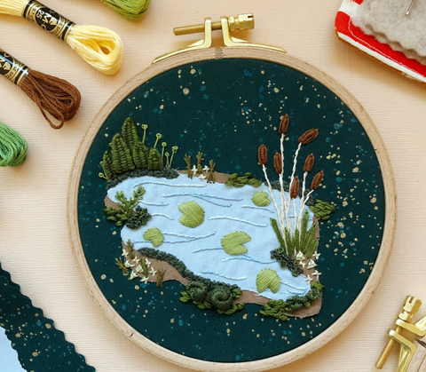3D Lily Pad Pond - Advanced Embroidery Kit  -- MCreativeJ