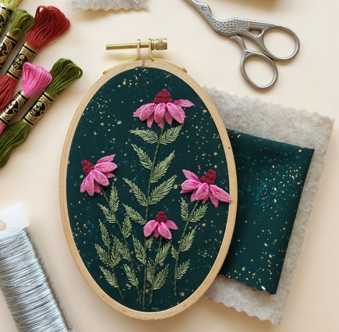 3D Coneflowers - Floral Embroidery Kit for Intermediate Stitchers -- MCreativeJ
