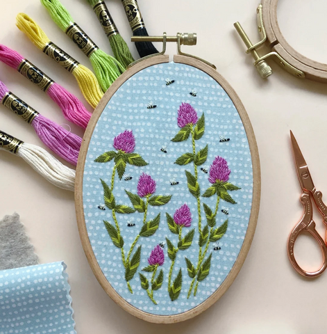 Bees Among Clover - Flower Embroidery Kit for Intermediate Stitchers -- MCreativeJ