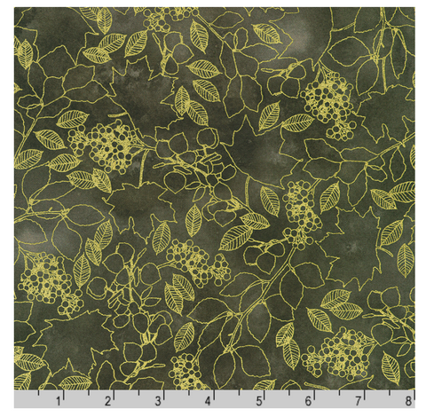 Leaves in GRAPHITE by Lynnea Washburn from Warm Welcome -- Robert Kaufman