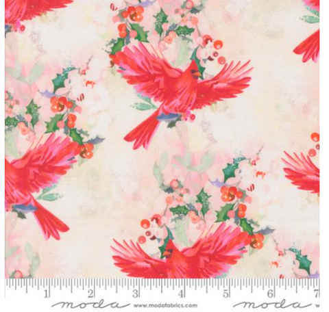 Cardinal In Flight  in Snowflake -- Love And Cheer by Amarilys Henderson -- Moda Fabrics