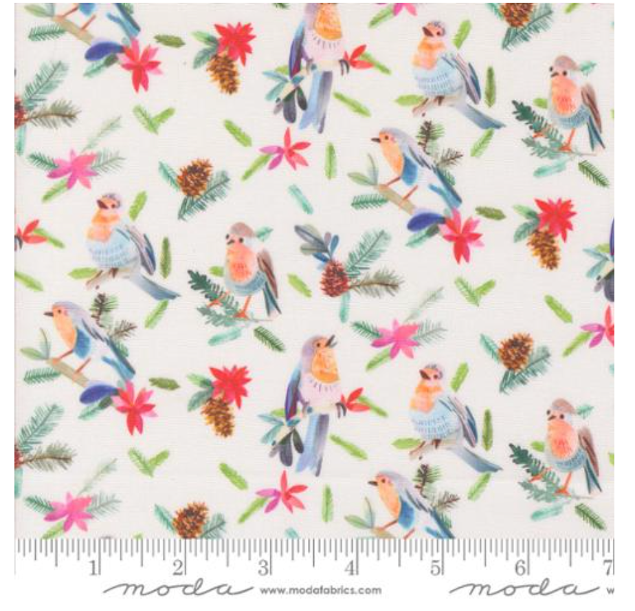 Robins With Pinecones in Snowflake -- Love And Cheer by Amarilys Henderson -- Moda Fabrics