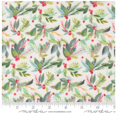 Greenery Christmas Leaves  in Snowflake -- Love And Cheer by Amarilys Henderson -- Moda Fabrics