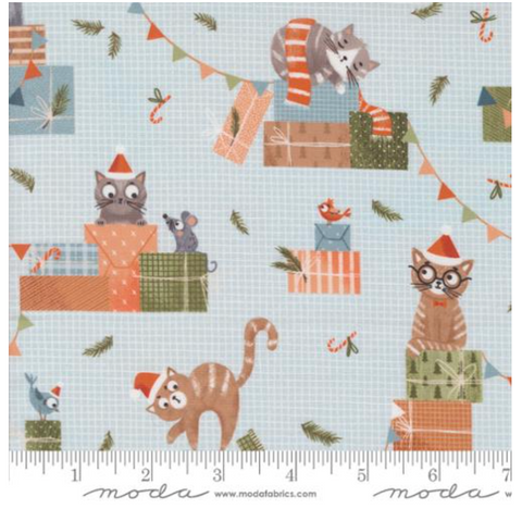 Cats Presents in Frost -- Purrfect Christmas by Elena Amo for Moda Fabrics