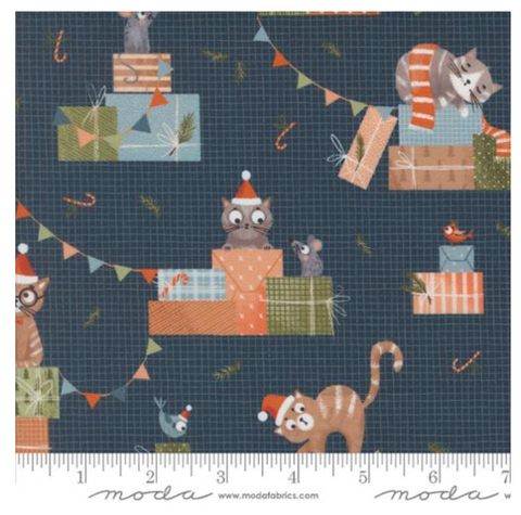 Cats Presents in Midnight -- Purrfect Christmas by Elena Amo for Moda Fabrics