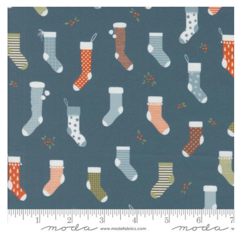 Sweet Stockings in Juniper -- Purrfect Christmas by Elena Amo for Moda Fabrics