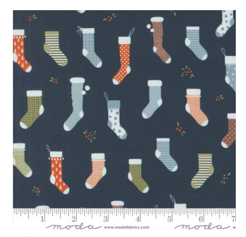 Sweet Stockings in Midnight -- Purrfect Christmas by Elena Amo for Moda Fabrics