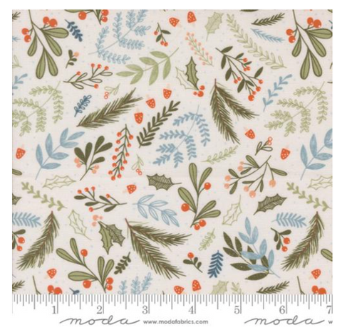 Holly and Pine Florals in Pearl -- Purrfect Christmas by Elena Amo for Moda Fabrics