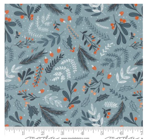 Holly and Pine Florals in Igloo-- Purrfect Christmas by Elena Amo for Moda Fabrics