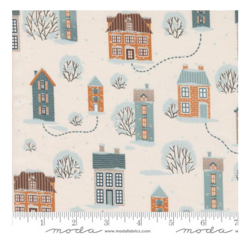 Snowy Town Landscape in Pearl -- Purrfect Christmas by Elena Amo for Moda Fabrics