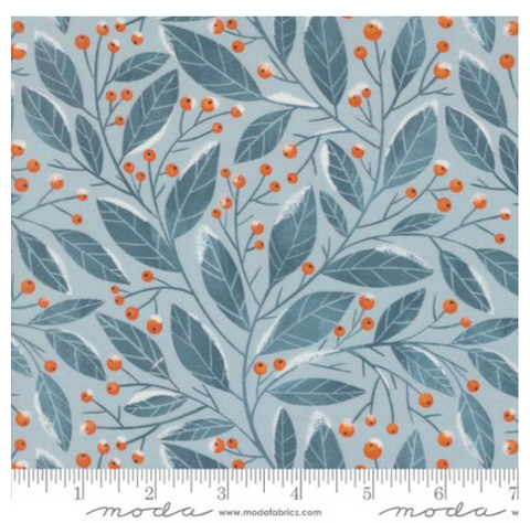 Christmas Greenery in Sky -- Purrfect Christmas by Elena Amo for Moda Fabrics