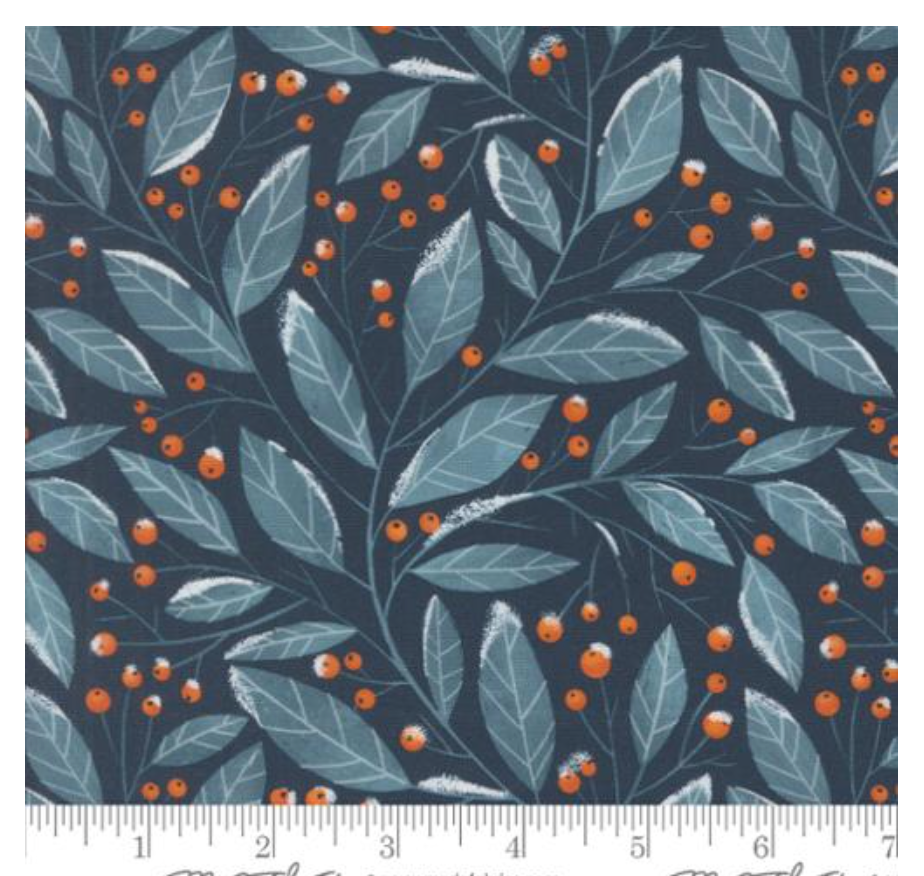 Christmas Greenery in Midnight -- Purrfect Christmas by Elena Amo for Moda Fabrics