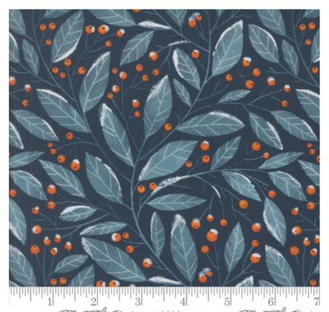 Christmas Greenery in Midnight -- Purrfect Christmas by Elena Amo for Moda Fabrics