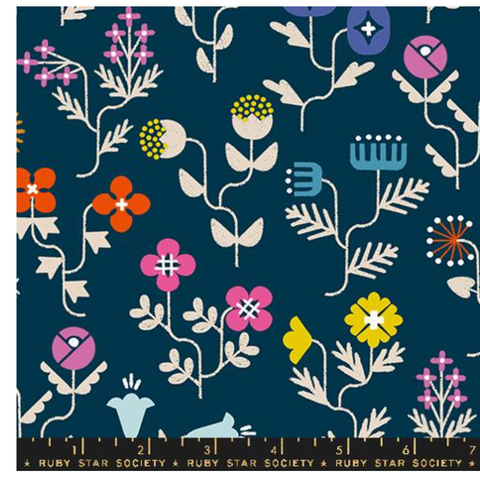 Forget Me Not Canvas in Navy -- Salutations by Rashida Coleman Hale for Ruby Star Society