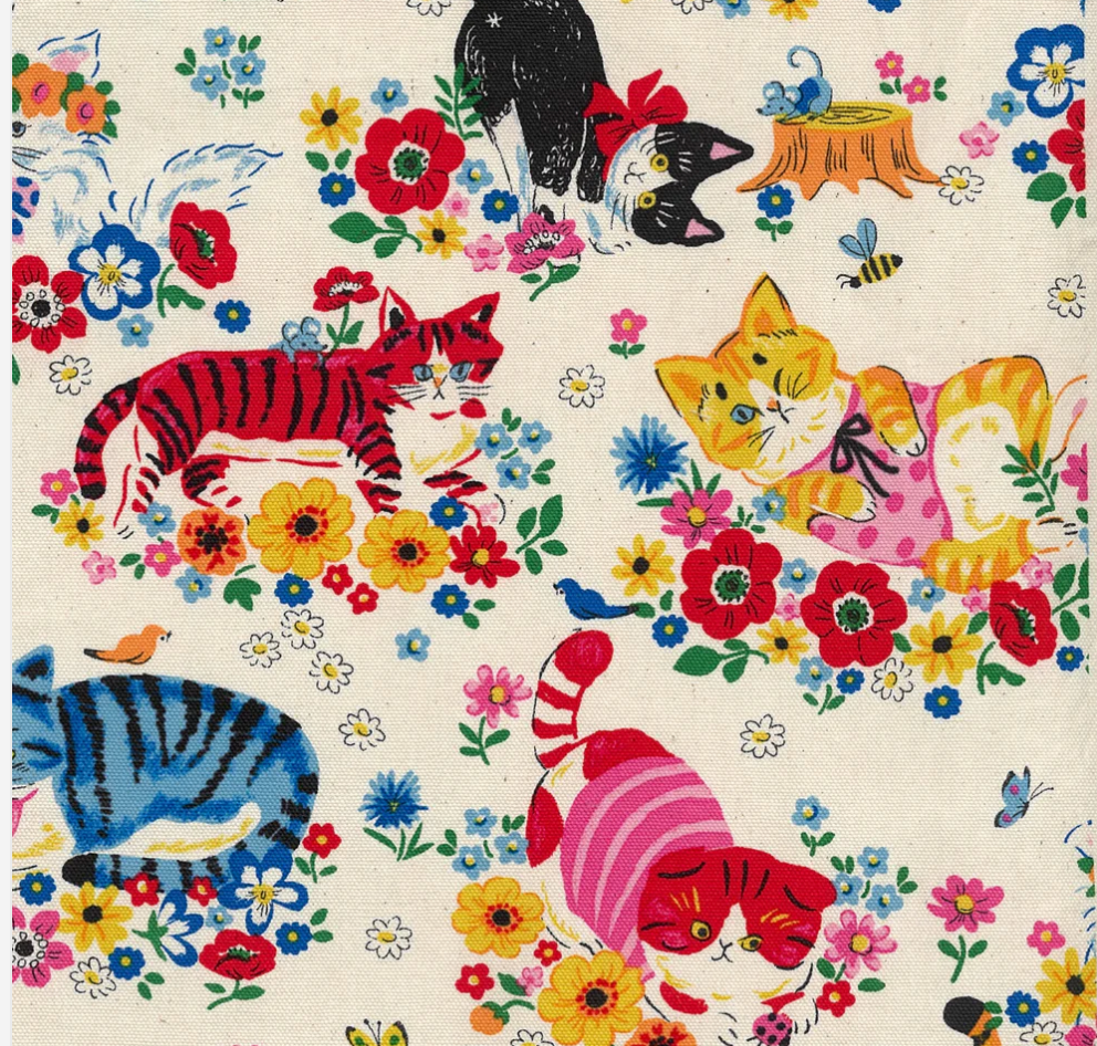Powerful Animal Cats Garden OXFORD by Kokka | Ivory -- Kokka Fabrics