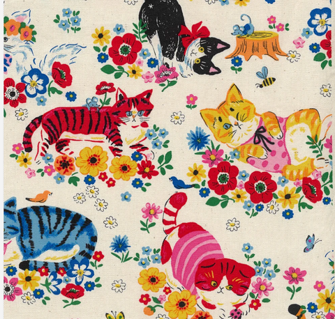 Powerful Animal Cats Garden OXFORD by Kokka | Ivory -- Kokka Fabrics