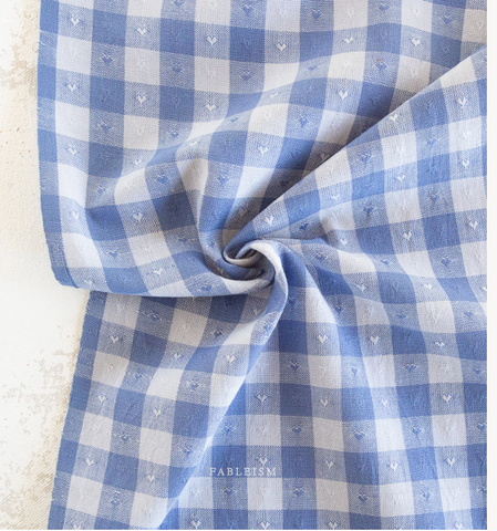 Dobby Hearts in Gingham Alice Blue -- Queen of Hearts -- Fableism