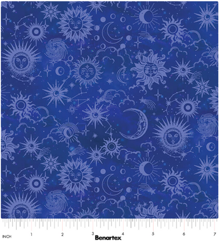 Sun and Moon Tonal Lapis -- Celestial SkiesBy SKYLINE STUDIO -- Benartex Fabrics